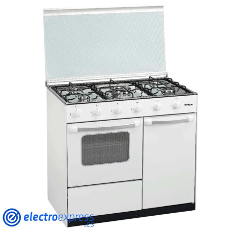 COCINA TENSAI COC95PBTCWT 5FUEGO 1 TRIPLE CORONA HORNOPORTABOMBONA BLANCO TAPA CRISTAL 90CM