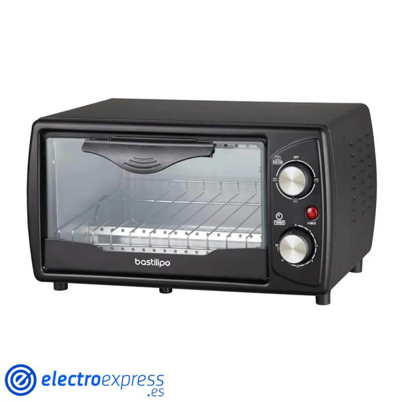 HORNO SOBREMESA BASTILIPO TURIN 9LITROS 800WATIOS NEGRO CON BANDEJA REJILLA AUTOEXTRAIBLE