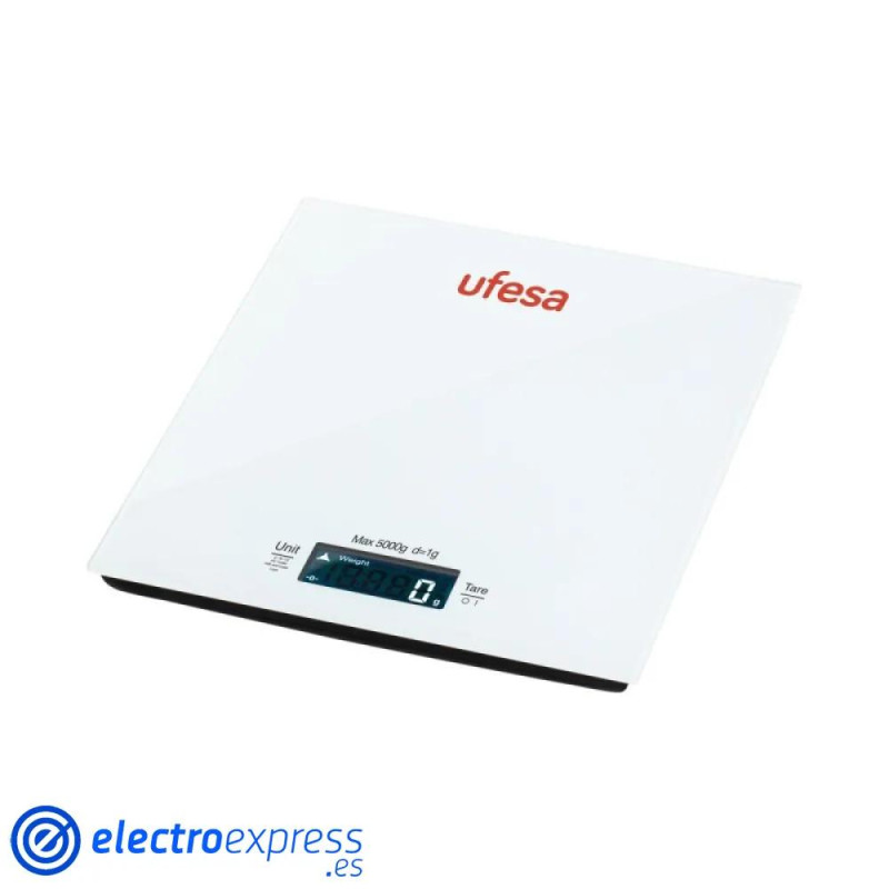 PESO-COCINA UFESA BC1100 CRISTAL TEMPLADO PRECICION 1G A 5KG PANTALLA LCD RETROILUMINIADA