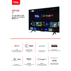 LED 43  TCL 43P755 UHD SMARTTV GOOGLE DIRECT 4K UHD WIFI