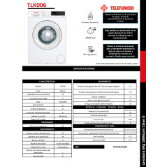 LAVADORA TELEFUNKEN TLK006 6/KG 1000/RPM CLASE  D