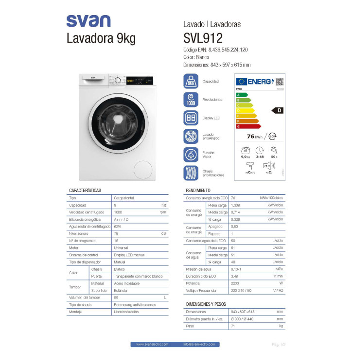 LAVADORA SVAN L9100DD 9KG 1000RPM AE F