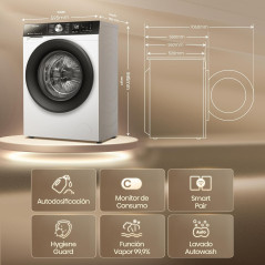 LAVADORA HISENSE WF3S9043BW3 9KG 1400RPM CLASE  A  FUNCION VAPOR